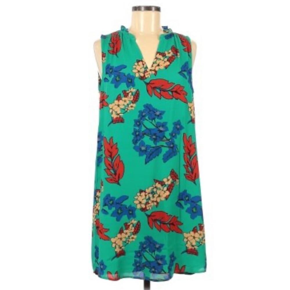 Tabitha Webb Dress Turquoise Floral Print Sleeveless Tent Dress Size 12 $395
